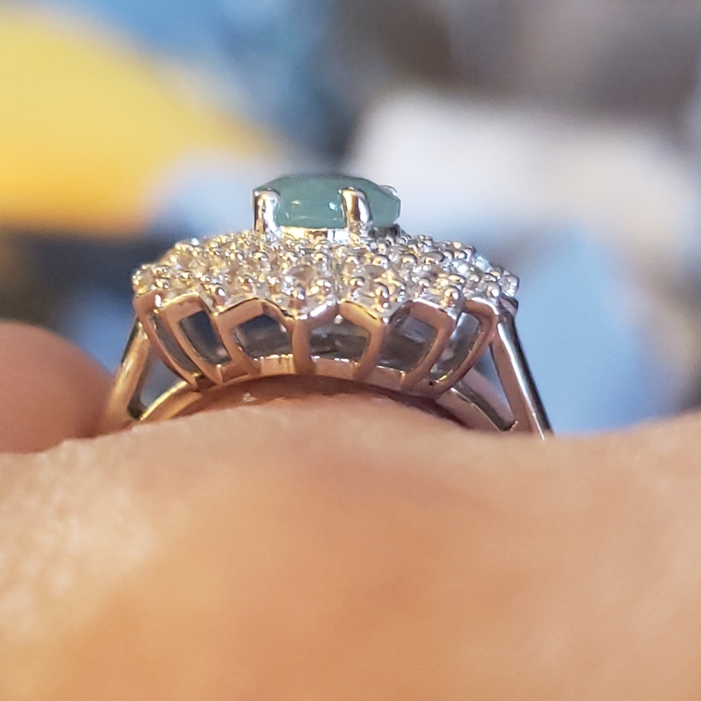 NWOT Genuine Grandidierite & White Zircon Halo Ring - Picture 6 of 10
